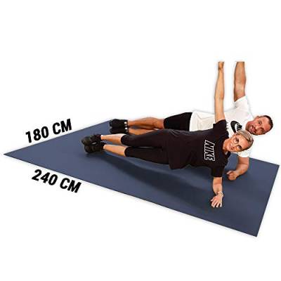 GYMEX Workout Fitness-Matte XXL, extra groß, rollbar, für Yoga, Sport & Fitness 240x180cm (Blau) von GYMEX