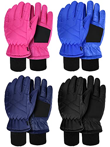 Geyoga 4 Paar Kinder Winter Handschuhe wasserdichte Schnee Ski Handschuhe Warme Unisex Handschuhe für Mädchen Jungen Kleinkinder bei Kaltem Wetter (Neuartiger Stil, 6-10 Jahre) von Geyoga
