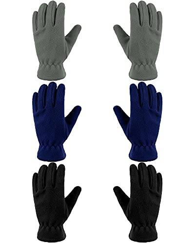 Geyoga 3 Paar Kinder Vlies Handschuhe Vollfinger Fäustlinge für Jungen Mädchen (Blau, Grau, Schwarz, XS (2-4 Jahre)) von Geyoga