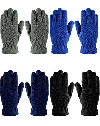 Geyoga 4 Paar Kinder Polarvlies Vollfinger Handschuhe für Erwachsene (Königsblau, Blau, Grau, Schwarz, L) von Geyoga