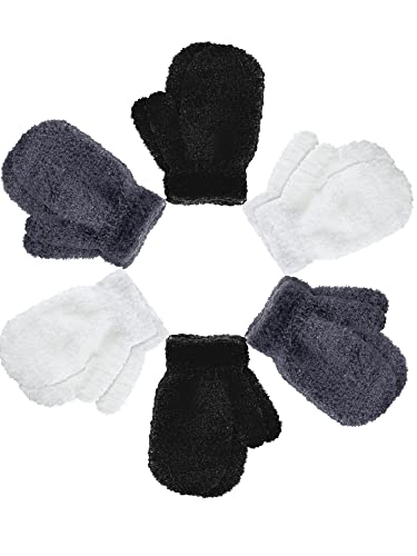 Geyoga 6 Paar Kinder Warme Dehnbare Fäustlinge Winter Strickhandschuhe für Kleine Mädchen und Jungen (Einfache Farbe, 5-10 Jahre) von Geyoga