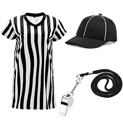 Geyoga Damen Schiedsrichter Necessities Bundle beinhaltet Damen Neck Offizielle schwarz weiß gestreiftes offizielles Jersey Shirt, Umpire Hut, Edelstahl Ref Pea Whistle mit Umhängeband (groß) von Geyoga