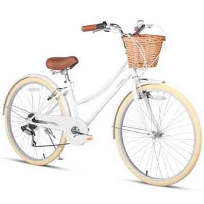 Glerc Missy 26" Zoll Mädchen Cruiser Jugend Teen Frau Fahrrad Shimano 6-Gang Teen Hybrid Fahrrad für Jugendliche im Alter von 14 15 16 17 18 19 20 Jahre alt mit Weidenkorb & Leichtgewicht, Weiß von Glerc