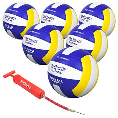 GoSports Innen Wettbewerb Volleyball 6 Pack – aus synthetischem Leder – inkl. Ballpumpe & Tragetasche von GoSports