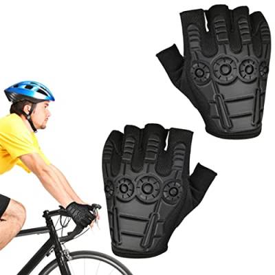 Gruwkue Mountainbike-Handschuhe gepolstert | Halbfinger-Handschuhe rutschfeste Sporthandschuhe - Fahrradhandschuhe für Herren, Fahrradhandschuhe, Angelhandschuhe für Radfahren, Camping, Angeln von Gruwkue