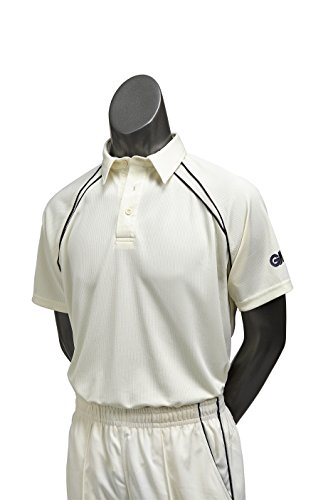 Gunn & Moore Teknik Herren kurzärmeliges Cricketshirt Medium Beige - Creme/Navy von Gunn & Moore