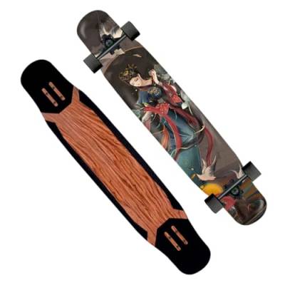 46 Zoll Longboards für Mädchen Jungen, Longboard Skateboards Cruiser Double Kick Concave Pro Complete Skateboard Deck für Kinder Erwachsene Anfänger Extremsport (Color : Style E) von HAQMG