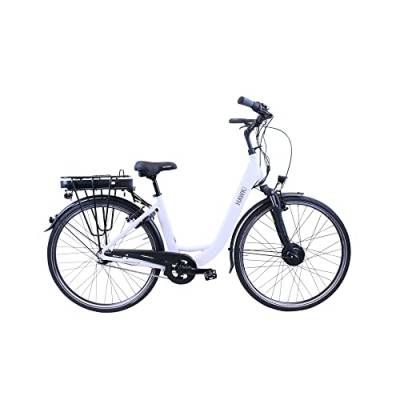 HAWK eCity Wave White E-Bike Herren & Damen 250W I Stadtrad mit leichtem Aluminiumrahmen I E Bike Herren 28 Zoll mit Shimano 7 Gang Nabenschaltung von HAWK