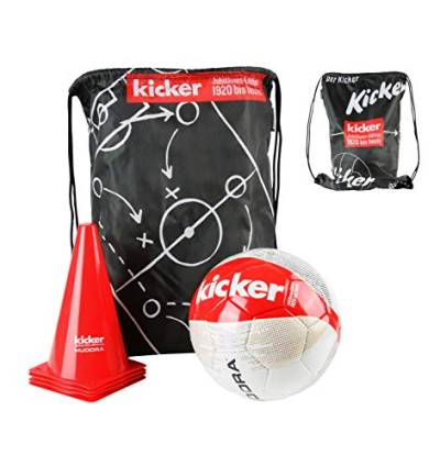 HUDORA Fußball-Set Kicker Edition, Matchplan inkl. Fußball (Gr. 5), Ballnadel, Gym-Bag & 4 Pylonen, rot/weiß/schwarz von HUDORA