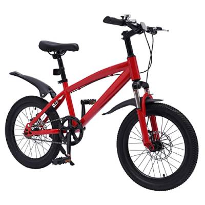 HarBin-Star - 18 Zoll Kinderfahrrad Mountainbike, Kinder MTB für Jungen und Mädchen ab 4.1-4.59ft, Sattel Höhenverstellbar 59-70cm, mit Reifenpumpe & Taschenlampe (Rot) von HarBin-Star