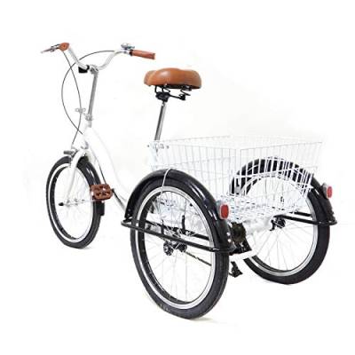 HarBin-Star Erwachsene 3 Rad Dreirad 20" Zoll Trike Erwachsene Dreiräder Erwachsene Trikes 3 Radfahrräder Dreiradfahrräder mit Einkaufswagen für Erwachsene Senioren Frauen von HarBin-Star