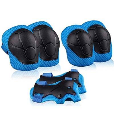 Kinder Schützer，Schutzausrüstung Set 6 in 1 Protektorenset Knieschoner Ellenbogenschützer Handgelenkschoner für Radfahren Roller Skating Inline-Skate,Blau von Heatigo