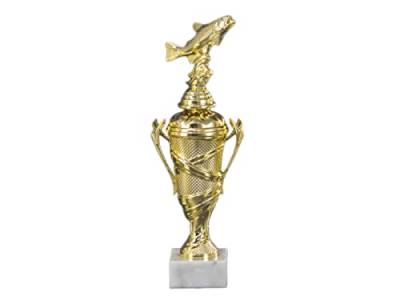 Henecka 🎣 Angler-Pokal, Figurencup Angeln Gold auf schwerem weißem Marmor, mit Wunschgravur in 4 Größen (Figurencup Angeln 334mm) von Henecka