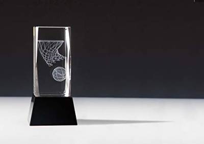 Henecka Basketball-Pokal, Glastrophäe 3D-Lasermotiv Basketball, Kristallglas, schwarzer Glassockel, mit Wunschgravur, Größe 14 cm von Henecka