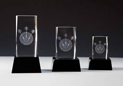 Henecka Dart-Pokal, Glastrophäe 3D-Lasermotiv Darts, Kristallglas, schwarzer Glassockel, mit Wunschgravur, Größe 11 cm von Henecka