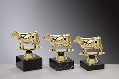 Henecka 🐄 Landwirtschaft Trophäe Viehzucht Pokal Schraubfigur goldene Kuh, Marmorsockel schwarz, mit Wunschgravur, wählbar in 3 Größen oder als 3er-Serie (Sockel 70 x 40 mm) von Henecka