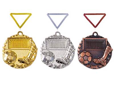 Henecka ⚽ Medaille Fussball #Tor, Medaillen mit Wunschgravur, inklusive Halsband, wählbar in Gold, Silber, Bronze, oder als 3er-Serie (Gold) von Henecka
