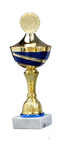 Henecka Pokal Serie Erwin, Gold-blau, mit Wunschgravur und auswählbarem Sport-Emblem, Größe 32,5 cm von Henecka