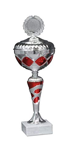 Henecka Pokal Serie Tosca, Silber-rot, mit Wunschgravur und auswählbarem Sport-Emblem, Größe 46,5 cm von Henecka