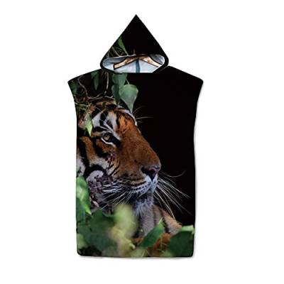 Hiseng Poncho Handtuch Tierdruck Surf Poncho mit Kapuze Strandtücher Schwimmen Strand Poncho für Jugendliche Erwachsene Mikrofaser Badeponcho Badetuch (Tiger,75x110cm) von Hiseng