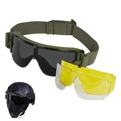 Hodeacc Taktische Schutzbrille, Airsoft,Sicherheitsbrille Anti-UV, Outdoor-Schießbrille mit 3 austauschbaren Gläsern für Outdoor-Sport,Schießen,Jagd,Paintball, Reiten von Hodeacc