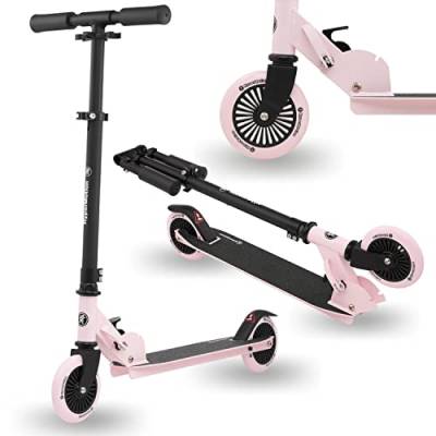 HyperMotion Scooter für Kinder von 3-8 Jahren, Zweirad Scooter Willy, Faltbar, Höhenverstellbarer Lenker, Gummiräder, rutschfeste Plattform, Belastbarkeit bis 40 kg, Schwarz und Pink von HyperMotion