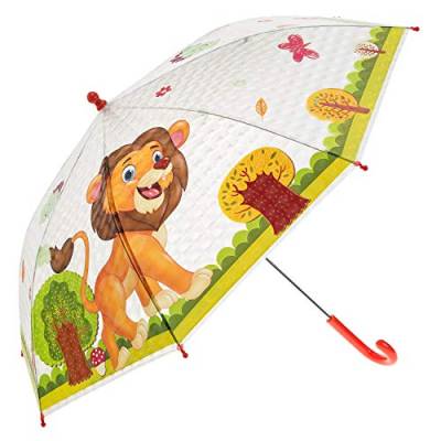 Idena 50047 - Kinderregenschirm für Jungen und Mädchen, mit putzigem Löwenmotiv auf transparentem Kunststoff, Durchmesser ca. 83 cm, Länge ca. 66 cm von Idena