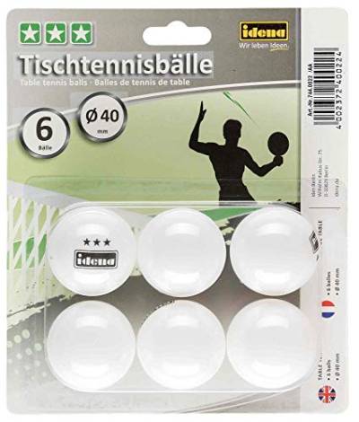 Idena 7440022 - Tischtennisbälle 6 Stück in weiß, Durchmesser 40 mm nach ITTF Wettbewerbsrichtlinien, 3 Stern Qualität, für den Verein, in der Freizeit und Hobbysportler von Idena