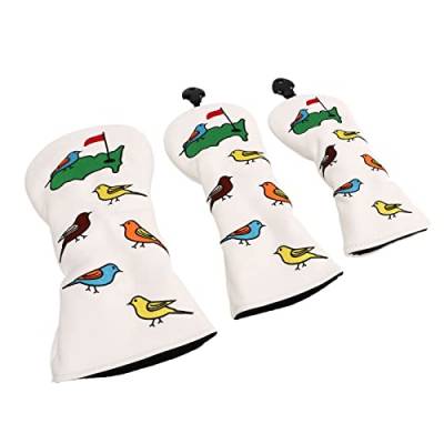 3-teilige Golfschläger-Kopfbedeckung, Leder-Putter-Schlägerhüllen mit Vogelmuster, Golfschläger-Schutzhülle mit Nummernkarte für Driver und Fairway von JEOZBM