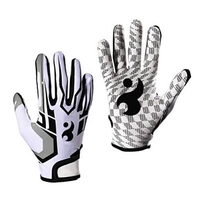 JEOZBM Fußballhandschuhe, American-Football-Handschuhe, Fußball-Receiver-Handschuhe, Atmungsaktive Stretch-Sporthandschuhe für Jugendliche und Erwachsene(M -Weiß) von JEOZBM
