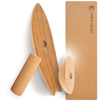 JUCKER HAWAII Balance Board Ocean Rocker Bamboo | Balance Board aus 100% Echtholz mit Korkhalbkugel, Korkrolle und Korkmatte | Gleichgewichtstrainer für Kinder und Erwachsene - Surf Balance Board von JUCKER HAWAII