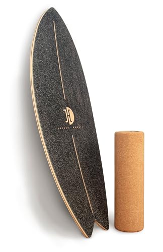 JUCKER HAWAII Surf Balanceboard Ocean Rocker Black | Balance Board mit einmaligem Rocker Shape | Balance Board aus Holz inkl. Korkrolle | Surf Balanceboard von JUCKER HAWAII