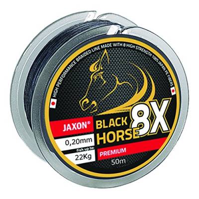 Jaxon Geflochtene Schnur Black Horse Premium 50m Angelschnur 8-Fach (0,096€/m) (0,20mm / 22kg) von Jaxon