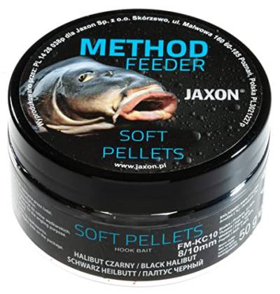 Jaxon Soft weiche Pellets 8/10mm 50g für Method Feeder Methode Karpfenangeln Karpfenfischen Grundfutter (schwarzer Heilbutt/FM-KC10) von Jaxon