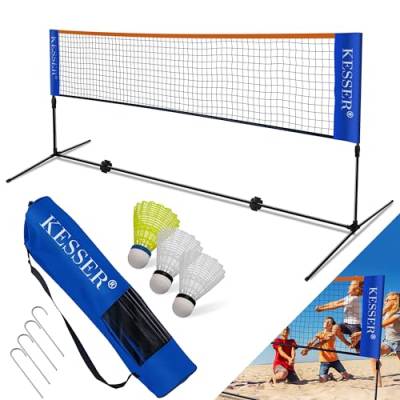 KESSER® Badmintonnetz, Tennisnetz | 300cm | 400cm | 500 cm | Federballnetz 3-Fach-Höhenverstellbar, Set bestehend aus Netz, 3X Federball, stabilem Eisen-Gestell, Transporttasche, Indoor & Outdoor von KESSER