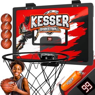 KESSER® Mini-Basketballkorb fürs Zimmer & Büro | Tür-Basketballkorb Indoor & Outdoor | Basketball-Board für Kinder-Zimmer & Wandmontage | Basketballbrett inkl. Ballnetz Pumpe & Ball | Rot von KESSER