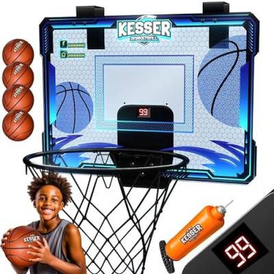 KESSER® Mini-Basketballkorb fürs Zimmer & Büro | Tür-Basketballkorb Indoor & Outdoor | Basketball-Board für Kinder-Zimmer & Wandmontage | Basketballbrett inkl. Ballnetz Pumpe & Ball & LED-Anzeigetafel von KESSER