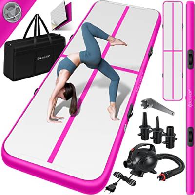 KESSER® Turnmatte Aufblasbar Airtrack Fitness-Matte Gymnastikmatte | inkl. Tragetasche & elektr. Luftpumpe | Yogamatte, Tumbling Matten, Trainingsmatte (Rosa, 500 x 100 x 10 cm) von KESSER