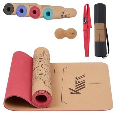 KM-Fit TPE Yoga Matte | Gymnastikmatte mit Tragegurt | Yogamatte gepolstert & rutschfest | Sportmatte für Fitness, Pilates & Gymnastik Workout | mit Tragetasche, Yogagurt und Massageball | Pink von KM KM Fit