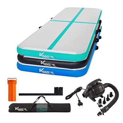 KM KM Fit Turnmatte 5 m Aufblasbar Airtrack Fitness-Matte Gymnastikmatte Mint Grün | inkl. Tragetasche, elektrische Luftpumpe & Flick-Set | UV-Beständig | Tumbling Matten,Trainingsmatte Sportmatte von KM KM Fit