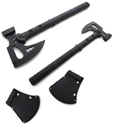 KOSxBO® 2er Set 42cm Black multifunktions Hammer Downrange Tactical Tomahawk Typ M48 Jagd Angel Outdoor Survival Camping Hunter Axt Beil Messer inklusive Etui von KOSxBO