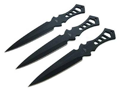 KOSxBO® 3er Black Zombie Dead Wurfmesser Set - Wurfdolch 19 cm - Dagger - Outdoor - Jagd- Survival - Messer - inklusive Cordura Holster - Anfänger Profi Wurfmesser Throwing Knives Set von KOSxBO