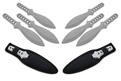 KOSxBO® 6er Darts Wurfmesser Set silbern inklusive Etui 3 hochwertige SEK Messer - silbernes Wurfmesser Set - Messer werfen für Erwachsene von KOSxBO