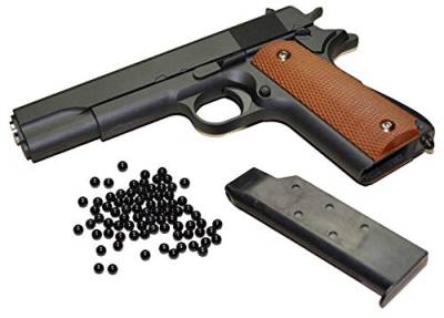 KOSxBO® Airsoft Pistole - 0,5 Joule - Vollmetall Metallschlitten in Schwarz Cal. 6 mm BB + Softair Markierer Munition, Federkolben von KOSxBO
