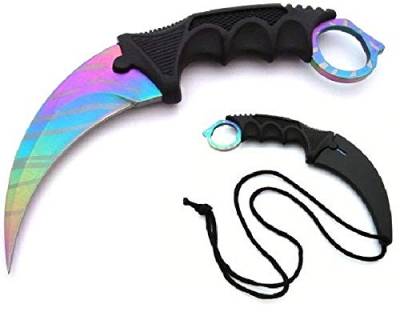 KOSxBO® CSGO Knife - Karambit Messer Rainbow 19 cm - Tactical Hunter Knife Indian Rainbow Edition - Counter Strike Global Offensive Skin - Flip Flop Neck Knife von KOSxBO