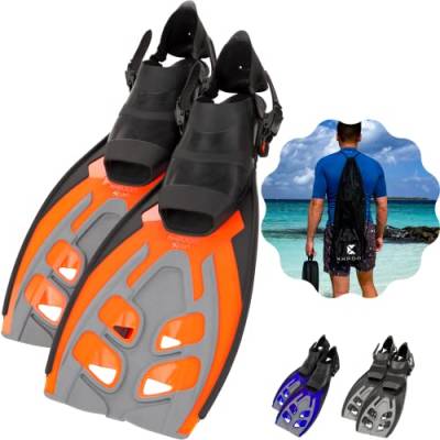 Khroom Flossen Erwachsene Gr. 36-47 - Hochwertig, Made in Italy, Schwimmflossen zum Schnorcheln & Tauchen, Unisex verstellbare Schnorchelflossen / Taucherflossen Damen & Herren (Orange, 36-41) von Khroom