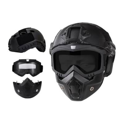 Airsoft Helm und Vollgesichts Maske, abnehmbare Airsoft Brille, Paintball PJ Fast Helm mit Front NVG Mount und Side Rail von Koyheng