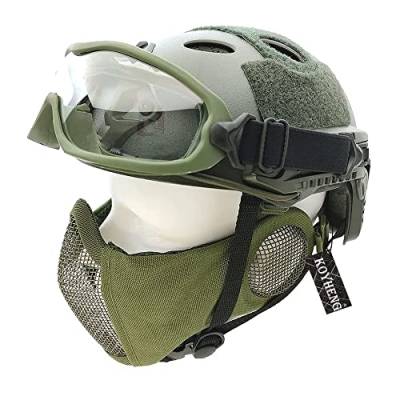 Taktik PJ Typ Airsoft Fast Helm und Faltbare Half-Face Mesh-Gehörschutz Maske mit Brille Full Face Protection Set von Koyheng