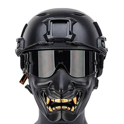 Taktische Fast Helm Vollgesichtsschutz Maske mit Brillen Set, Samurai Prajna Halbgesichtsmaske für Airsoft Paintball Halloween von Koyheng