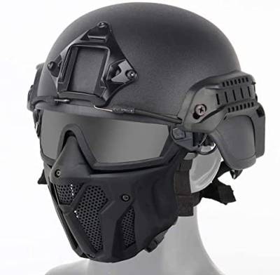 Taktischer PJ Airsoft Fast Helm und Vollgesichtsschutz Maske Set,mit Abnehmbarer Antibeschlagbrille für Paintball CS von Koyheng